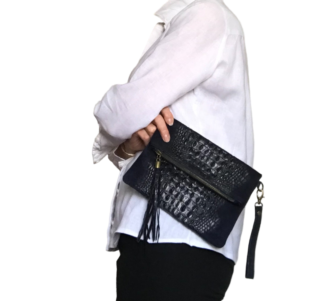 Talia Croc effect Italian Suede Clutch Bag