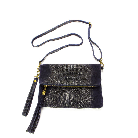 Talia Croc effect Italian Suede Clutch Bag